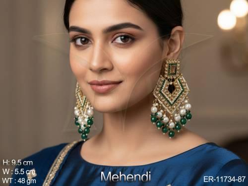 Antique Jewelry Mehendi Polish Cluster Pearls Beaded Party Wear Antique Earrings 