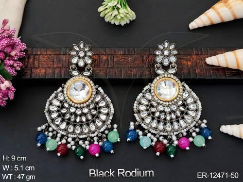 clustered-pearl-black-rodium-polish-fancy-desing-kundan-stones-kund-long-dangler-earring