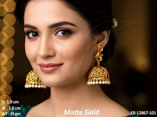 kemp-jewellery-matte-gold-polish-designer-wear-kemp-jhumka-earrings-set