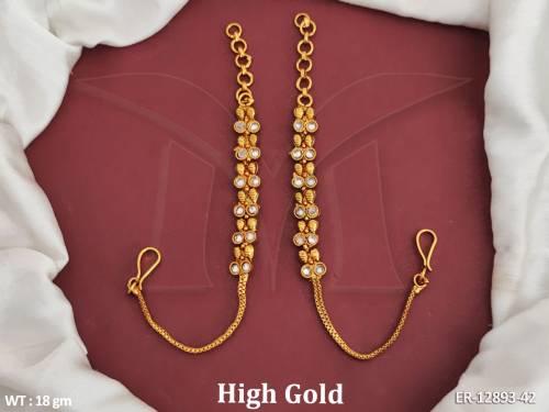 Antique Design High Gold Polish Beautiful Fancy Style Antique Kaan Chain Earring 