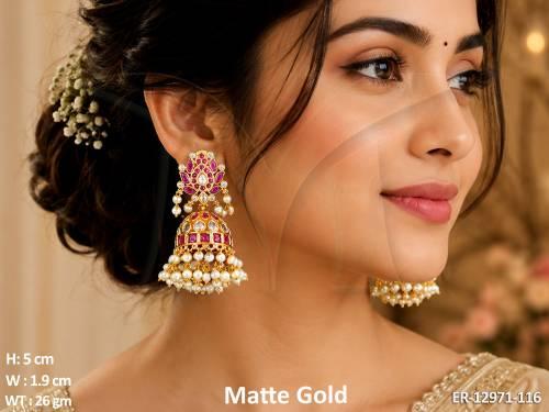 kemp-jewellery-clusterpearls-matte-gold-polish-fancy-design-kemp-jhumka-earrings-set-