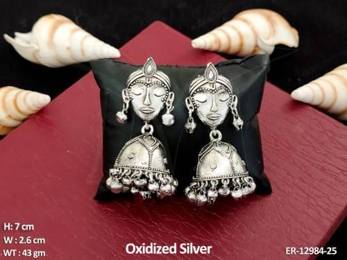 Antique Style Oxidised Silver Polish Party wear Oxidised Jhumka Earring