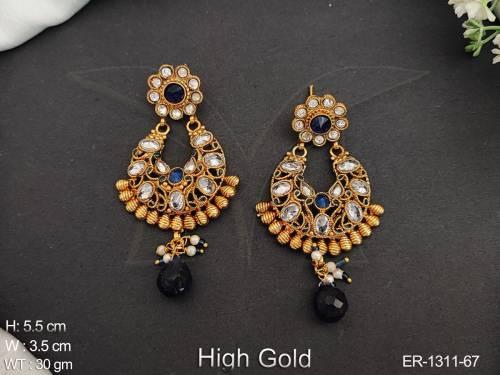 half chand style oval stones antique earring detail