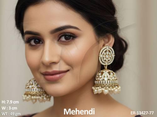 designer-mehendi-polish-fancy-style-party-wear-kundan-jewellery-kundan-jhumka-earring