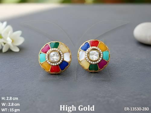 High Gold Polish Fancy Desing Party wear Beautiful Kundan Stones Kundan Earring Tops Studs