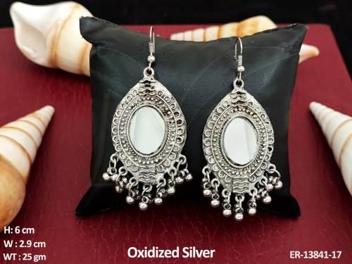 Fancy Design Party wear Beautiful Antique Style Oxidised Silver Polish Designer Long Dangler Oxidised Earring 