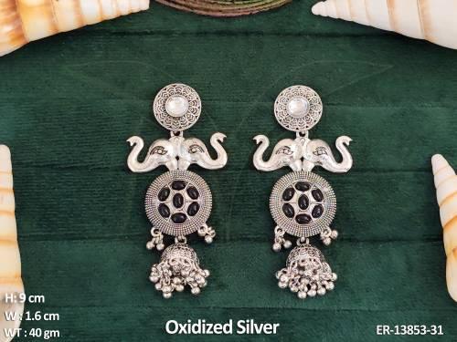 Designer Oxidised Silver Polish Elephant Design Party wear Beautiful Antique Style Long Oxidised Jewellery Jhumka Earring