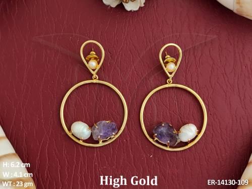 Artificial Jewellery High Gold Polish Fancy Design Fusion Earrings 