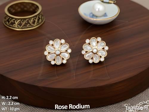 kundan-jewellery-rose-rodium-polish-full-stone-designer-party-wear-earrings-