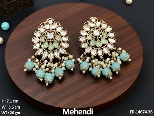 antique-jewellery-mehendi-polish-clustered-pearl-party-wear-earrings-