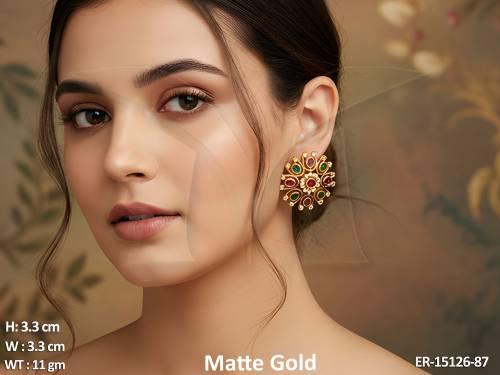 Kemp Jewellery Matte Gold Polish Full Stone Tops Earrings 