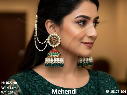 Antique Jewellery Stylish Design Mehendi Polish Jhumka Earrings  