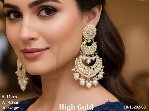 antique-jewellery-designer-high-gold-polish-clustered-pearl-earrings-