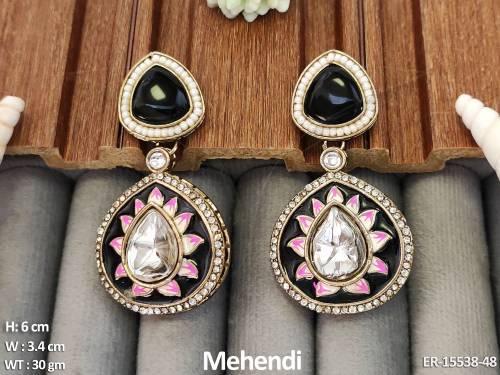 Antique Jewellery Mehendi Polish Fancy Designer Earrings  — ER-15538-48
