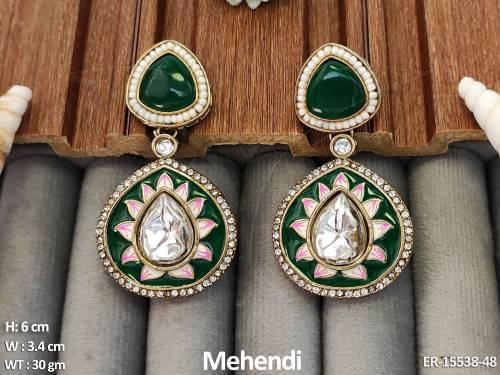 Antique Jewellery Mehendi Polish Fancy Designer Earrings  — ER-15538-48