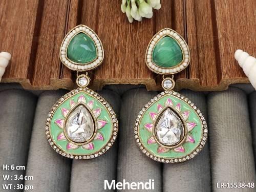 Antique Jewellery Mehendi Polish Fancy Designer Earrings  — ER-15538-48