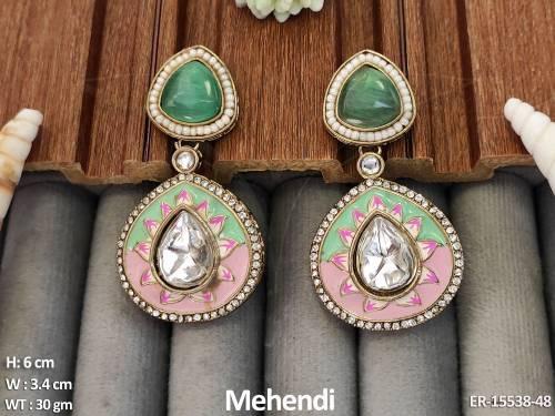 Antique Jewellery Mehendi Polish Fancy Designer Earrings  — ER-15538-48