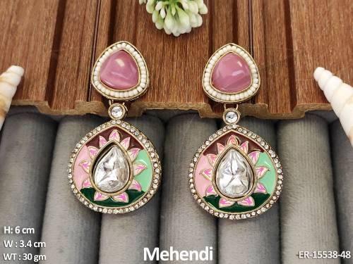 Antique Jewellery Mehendi Polish Fancy Designer Earrings  — ER-15538-48