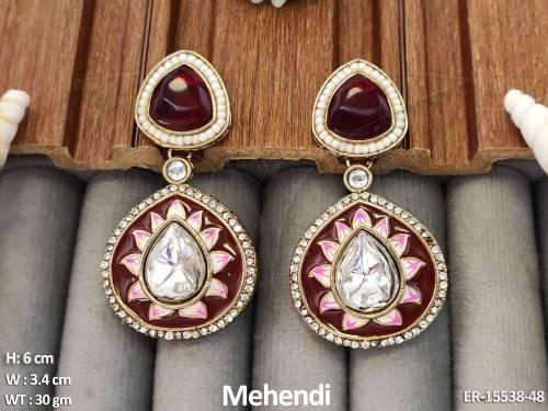 Antique Jewellery Mehendi Polish Fancy Designer Earrings  — ER-15538-48