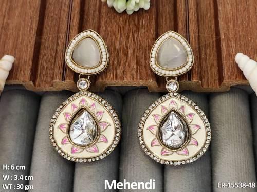 Antique Jewellery Mehendi Polish Fancy Designer Earrings  — ER-15538-48