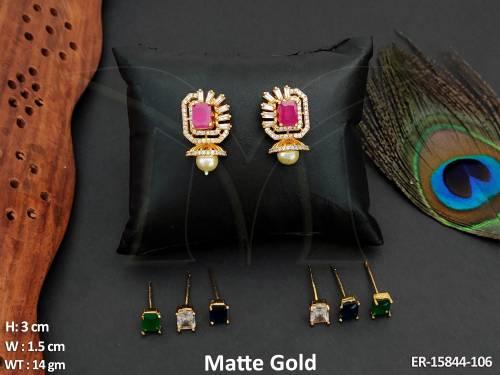 Kemp Matte Gold Polish Designer Full Stone Multi colour Earrings 