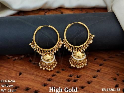 Designer High Gold Polish Fancy Design Party Wear Earrings  