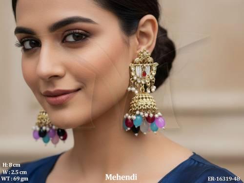 Antique Jewellery  Mehendi Polish Clustered Pearl Party Wear Earrings   