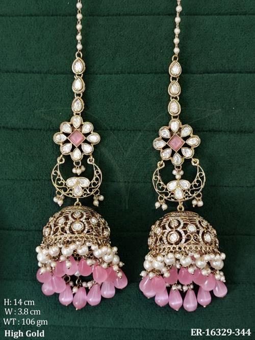 Beautiful Mehendi Polish Full Stone Clustered Pearl Earrings    