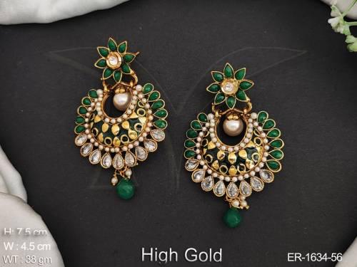 gold plated traditional round jhumka antique earrings