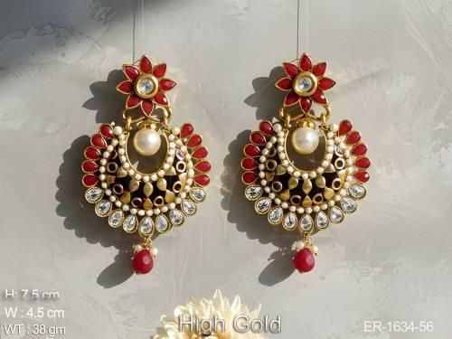 gold plated traditional round jhumka antique earrings