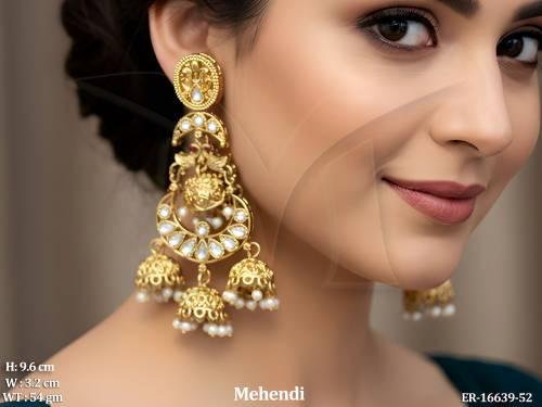 Traditional Antique Mehendi Polish Earrings with Jhumka Drops and Ethnic Indian Celebrations