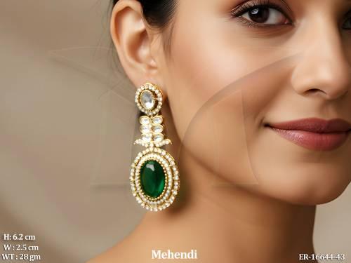 Mehendi Polish Antique Earring Set with Full Stones 