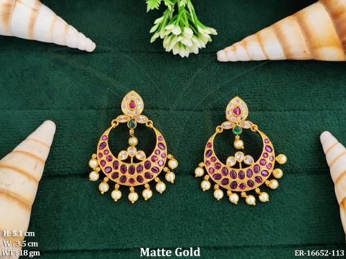 Kemp Designer Matte Gold Polish Chandbali Style Earring