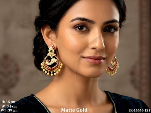 Kemp Designer Matte Gold Polish Full Stone Peacock Desigen Earring