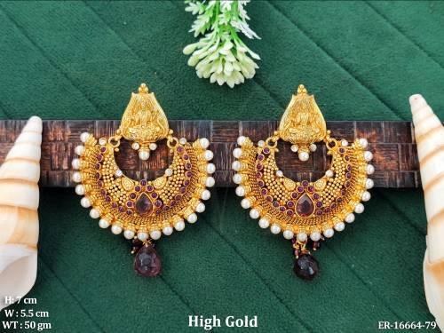 Traditional High Gold Polish Antique Earring Set And Party Wear 