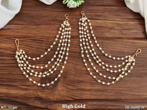 High Gold Polish Layered Pearl Ear Chain Set
