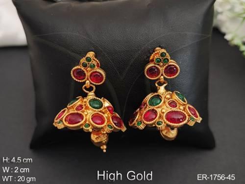 dual stone hold bell drop kemp earrings detail