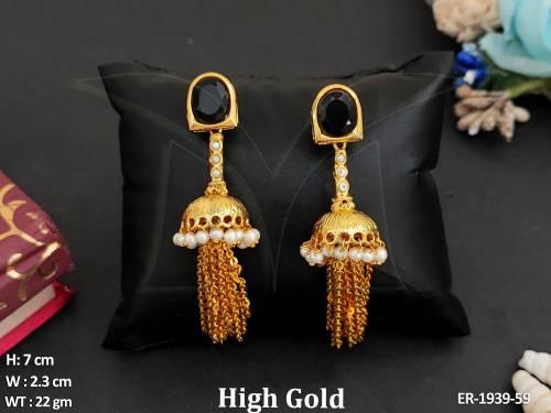 Antique Jewelry High Gold Polish Cluster Pearls Antique jhumka Earrings 
