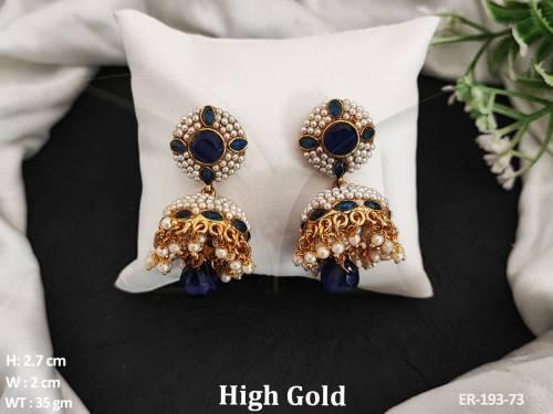 ruby green marquise with moti jhumki antique earrings detail