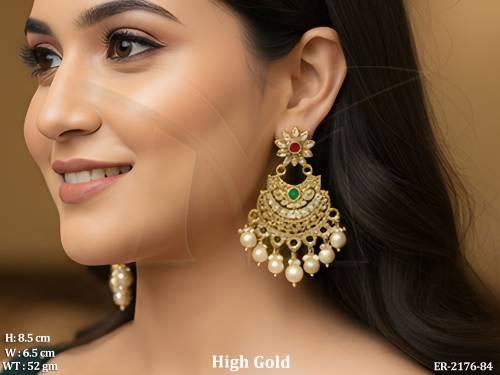 half double chand pendulam moti drop antique earrings detail