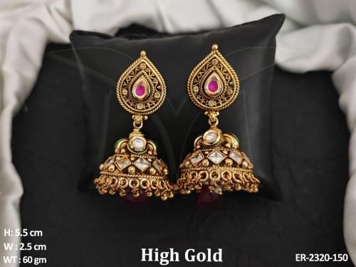 paan hold jhumki style polki earrings detail