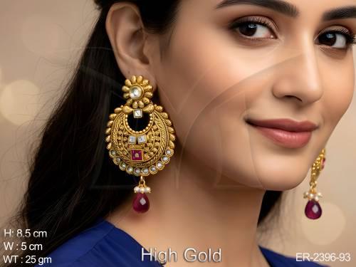 chand polo shape motidrop antique earrings detail