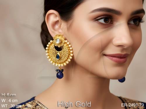 round chand bali paan center antique earrings detail