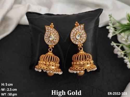 jhumi designed curved patta hold antique earrings detail
