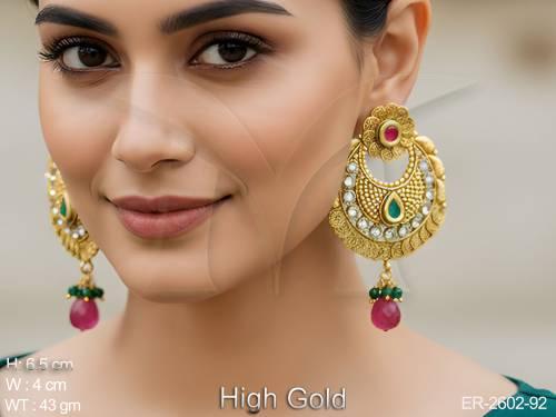 chand polo designed spiral flower antique  earrings detail