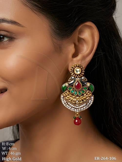 peacock designed chand designed antique earrings detail