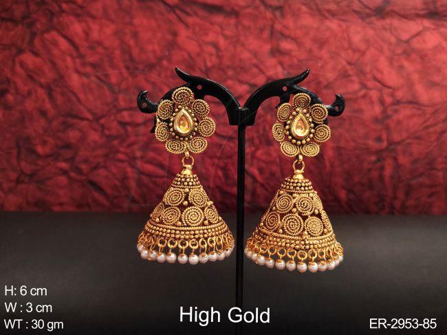 triangular chakri base antique earrings detail
