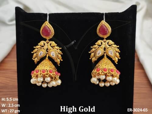 paan shape jhumki antique earring detail