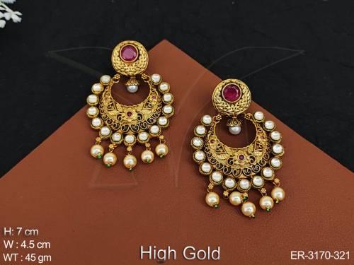 moti drop chand antique earrings detail