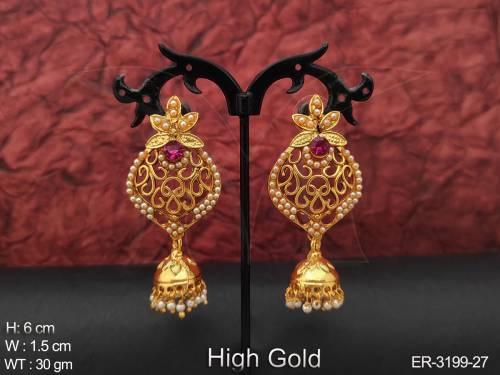 Fancy Style Party wear High Gold Polish Designer Jhumka Earring